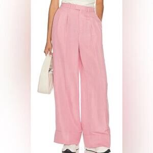 L’Academie Revolve Dusty Rose Pink Star Pleated Wide Leg Linen Trouser Pants XS
